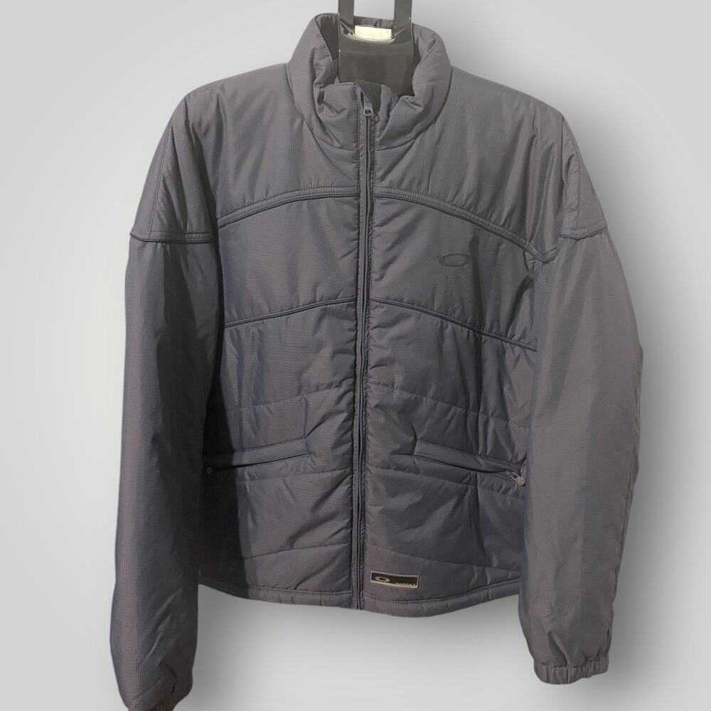 Vintage Y2K Oakley Software Center Logo Insulated Nylon Jacket Grey Mens XL